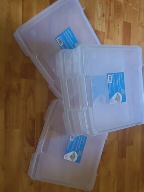 iris Clear Plastic Storage Boxes with Blue Labels (4 Boxes)